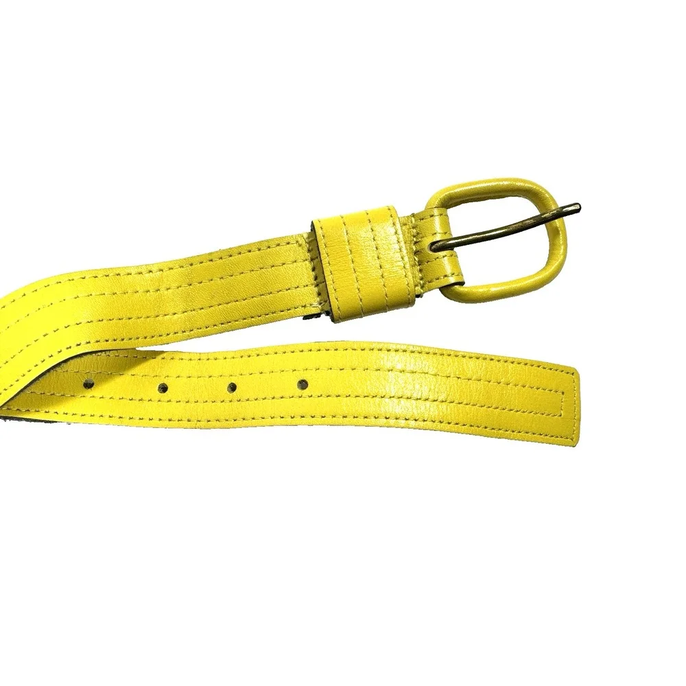 Schaffer Leather Belt Yellow Womens 28 5834M Buckle Wrapped High Fashion 80s